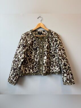 J Crew Quilted Lady Jacket Autumn Cheetah Size large‎